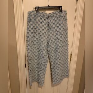 Wide Leg Cropped Textured Blue Shades of 100% Denim Pants by 2FLY